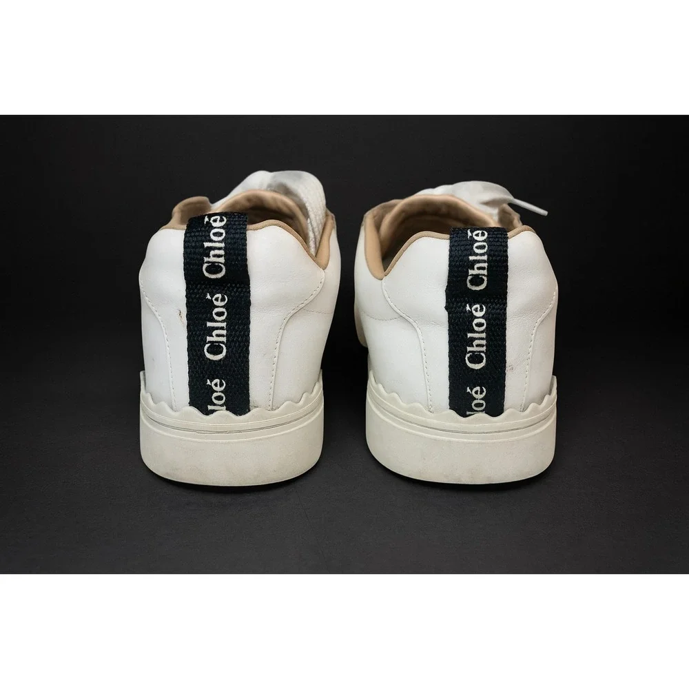 Chloé‎ Lauren Women's White Leather Scalloped Edge Lace Up Low Top Sneakers
